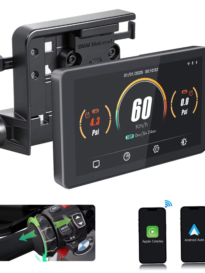 CARABC Kabelloses CarPlay und Android Auto GPS-Navigationsdisplay für BMW F750GS R1200GS R1250GS R1300GS in Schwarz mit Bluetooth - Bild 7