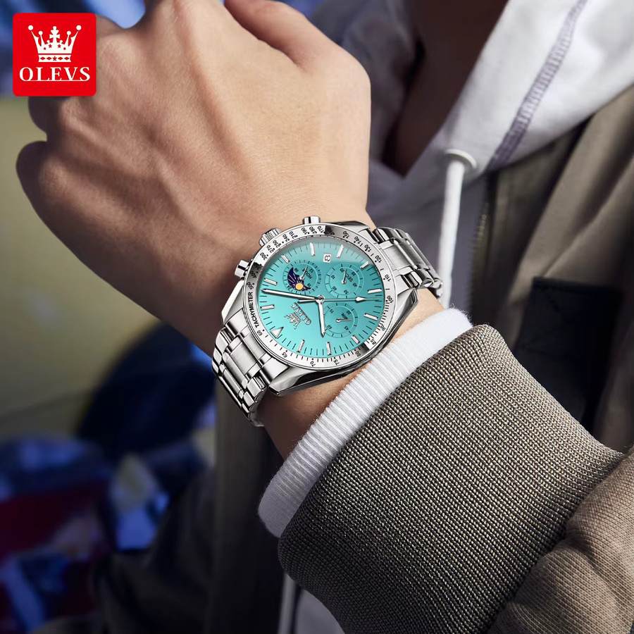 OLEVS Armbanduhr, Chronograph, Quarz, Edelstahl, Blau, Herren - Bild 4