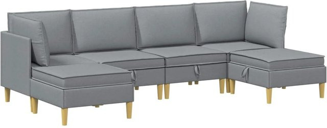 vidaXL Wohnzimmergarnitur aus Stoff in Hellgrau mit Ecksofas, Mittelsofas, Sofastühlen und Kissen - Bild 1