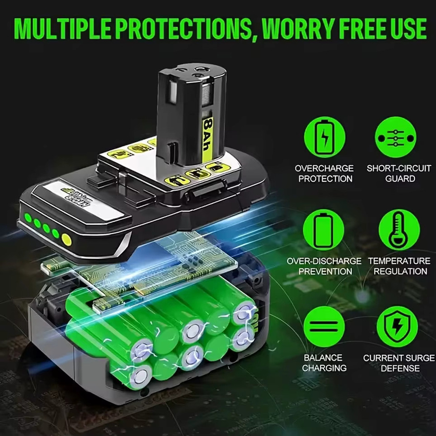 RYOBI kompatibler 18V 8000mAh Li-Ionen-Akku für Elektrowerkzeuge P108 P104 P107 RB18L50 RB18L20 - Bild 5