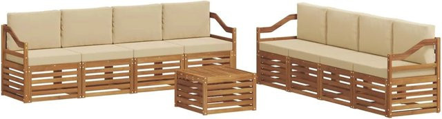 vidaXL Sofagarnitur 9-teilig aus Massivholz Akazie in Natur und Beige mit Tisch und Kissen im modernen Latten-Design - Bild 1