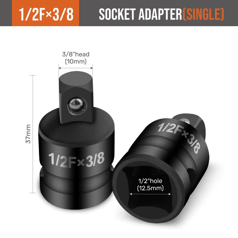 Hi-Spec Impact Drive Socket Converter Adapter Bit Holder in Schwarz zur Größenumwandlung von 1/2 auf 3/8 Zoll - Bild 6