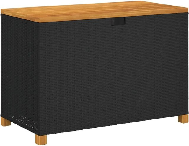 vidaXL Gartentruhe aus Poly-Rattan und Akazienholz in Schwarz, UV-beständige Gartenbox für Terrasse und Garten, B/T/H: 110 x 55 x 63 cm - Bild 1