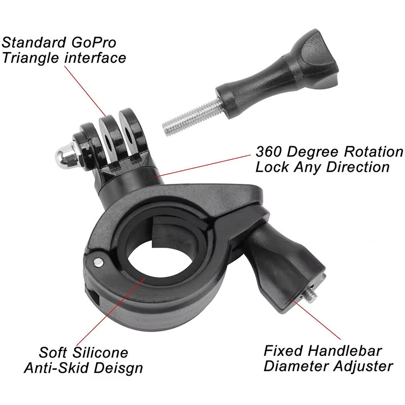 Drehbare Fahrrad-Lenkerhalterung und Motorrad-Clip Adapter für GoPro, SJCAM und DJI in Schwarz - Bild 3