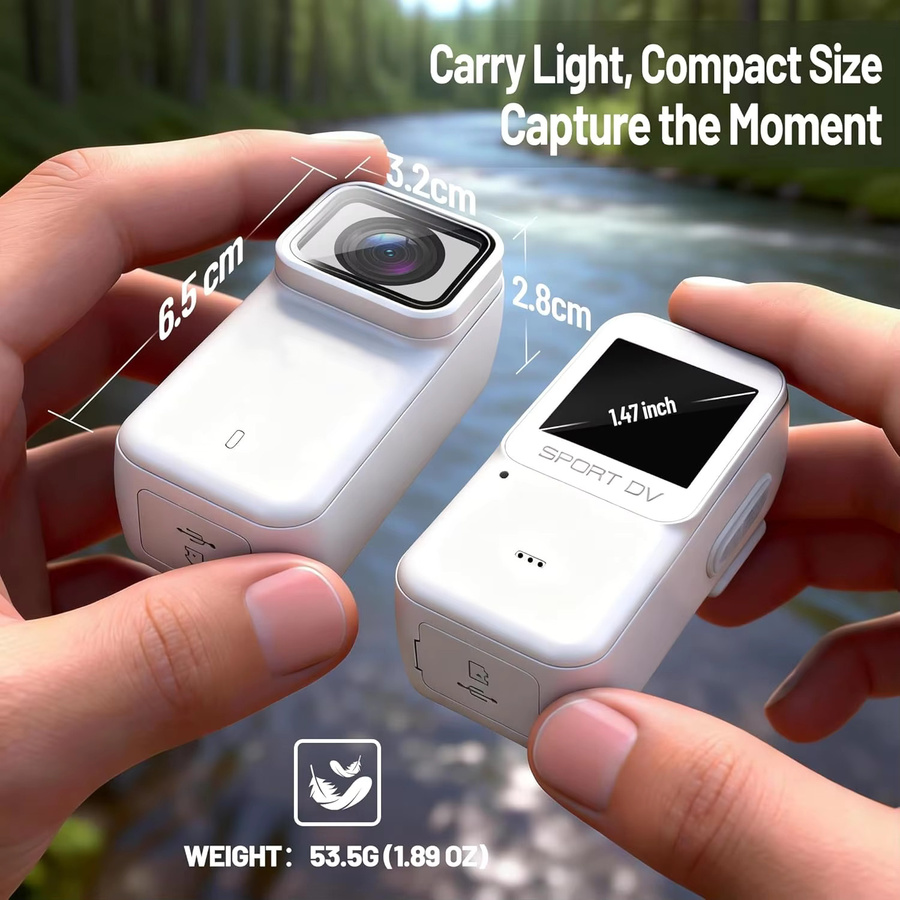 Kaysunlink M21 Mini-Actionkamera in Weiß mit 4K FHD Video- und Audioaufnahme für Outdoor-Vlogging - Bild 2