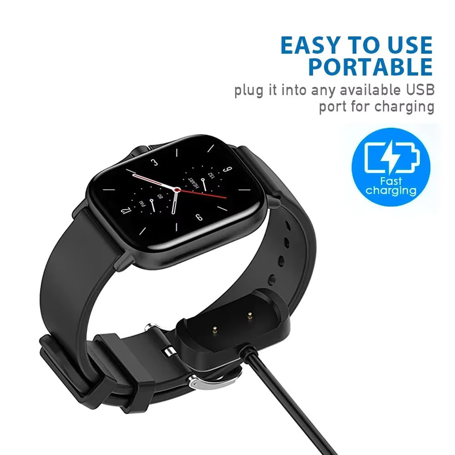 USB-Ladegerät für Amazfit GTR 2, GTR 2e, Bip U Pro, Pop Pro, GTS 2 Mini, GTS 2e, T-Rex Pro und Bip 3 Pro, Ladekabel in Schwarz mit USB-A Anschluss - Bild 2