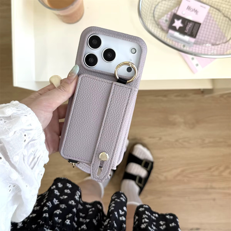 Leder-Schutzhülle mit Kartenfächern und Lanyard für Apple iPhone 17 16 15 14 13 12 11 Pro Max in Purple - Bild 3