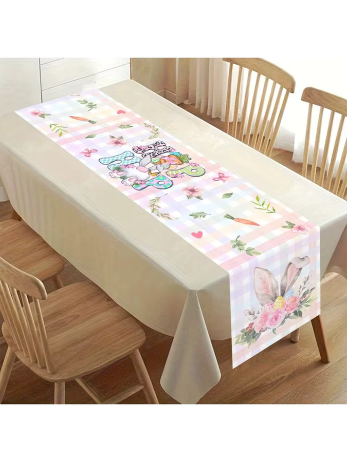 VIKAMA Oster-Tischläufer mit buntem Kaninchen-Design für Frühlingsfeiern, B/H: 180 x 35 cm, Mehrfarbig - Bild 5