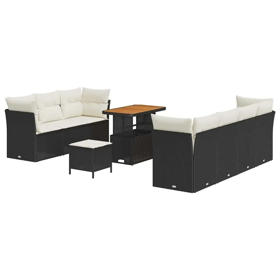 vidaXL 10-teiliges Garten Sofa Set aus Polyrattan und Akazie mit Kissen in Schwarz und Beige - Bild 2