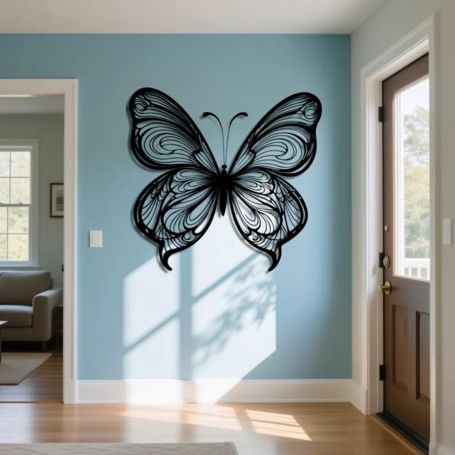 CIFBUY Moderne Metall-Schmetterlings-Wandkunst in Schwarz-Weiß als abstrakte Eisenskulptur zur minimalistischen Wohnzimmer-Dekoration - Bild 2