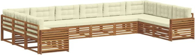 vidaXL Sofagarnitur aus Massivholz Akazie in Natur und Creme, 10-teiliges Set mit Sitz- und Rückenkissen im modernen Latten-Design - Bild 1