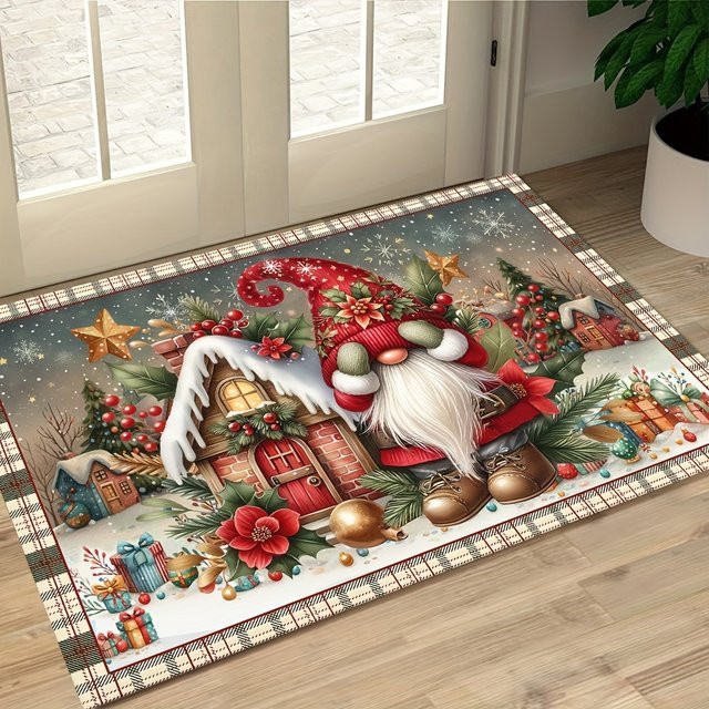 VIKAMA Weihnachtsteppich mit Cartoon Santa Claus Motiv, wetterfest, mehrfarbig, B/T: 60 x 40 cm - Bild 1
