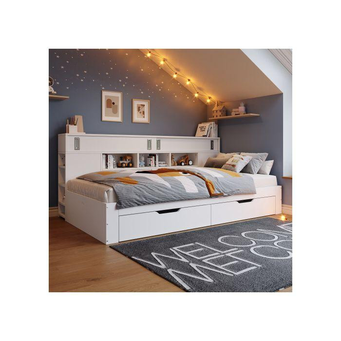 MUVOE Kinderbett mit Stauraum und Schubladen in Weiß, B/T/H: 90 x 200 cm - Bild 2