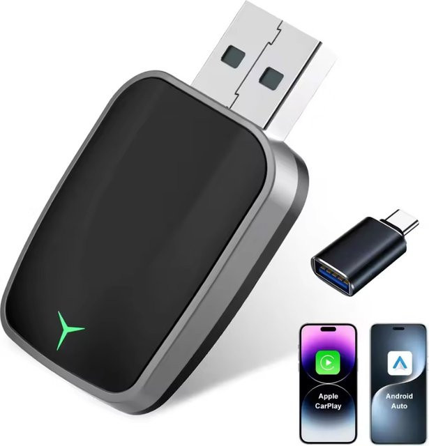 Neelyke 2-in-1 Kabelloser CarPlay und Android Auto Adapter in Schwarz mit USB-C und USB-A Anschluss sowie 5GHz WLAN für Plug-and-Play - Bild 1