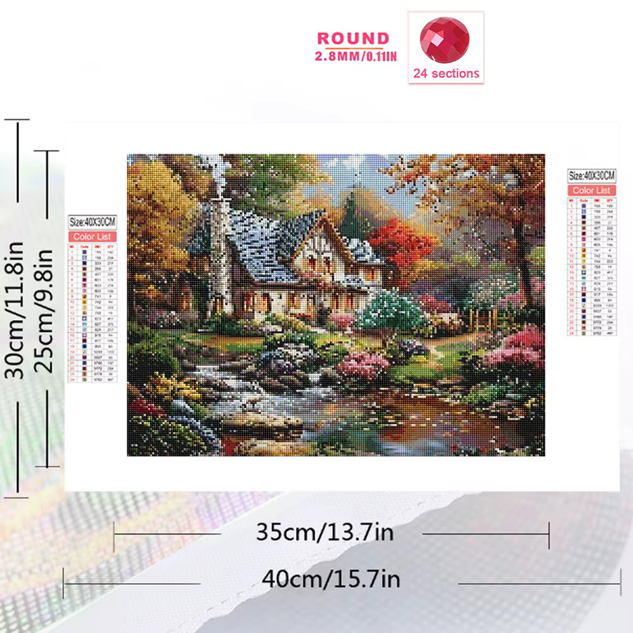 EverShine Diamant-Stickerei Hausbild Landschaft als Acryl-Mosaik Set in Mehrfarbig, B/H: 30 x 30 cm - Bild 2