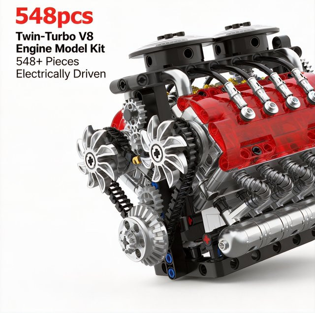 HUATEC Technischer Twin-Turbo-V8-Motor, Baukasten, 548 Teile - Bild 1