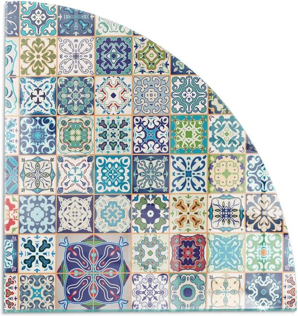 Tulup Glasplatte für Kamin mit Mosaikmuster in Blau, B/H: 100 x 100 cm - Bild 1