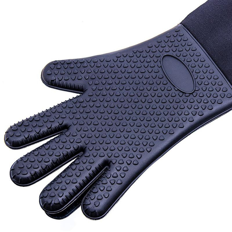 Hitzebeständige Silikon-Küchenhandschuhe von Household supplies MH in Schwarz, extra lang und rutschfest - Bild 2