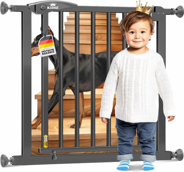 KIDIZ Schutzgitter für Treppen und Türen in Anthrazit ohne Bohren mit schwenkbarer Trennwand und Auto Close Funktion - Bild 1