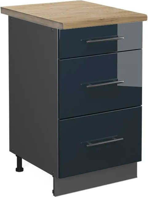 Vicco Schubladenschrank Fame-Line in Dunkelblau Hochglanz und Eiche, Breite: 50 cm, Höhe: 82 cm, Tiefe: 33,23 cm - Bild 1