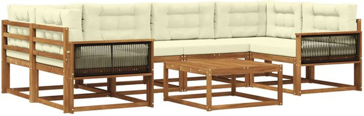Modernes 7-teiliges Outdoor-Sofagarnitur Loungemöbel Set aus Akazie Holz in Natur und Beige von vidaXL - Bild 1
