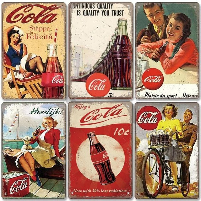 Coca Cola Vintage Blechschild Retro Metallposter Wandkunst Deko Multicolour B: 20,0 cm, H: 20,0 cm, T: 0,6 cm - Bild 1