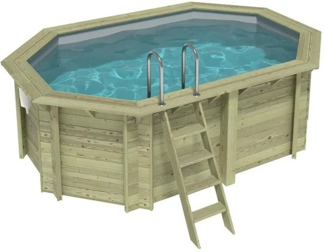ALTANKA Holzpool Nemo achteckig erweitert auf Rahmen in Grau Grün, B: 430 cm, T: 256 cm, H: 131 cm - Bild 1
