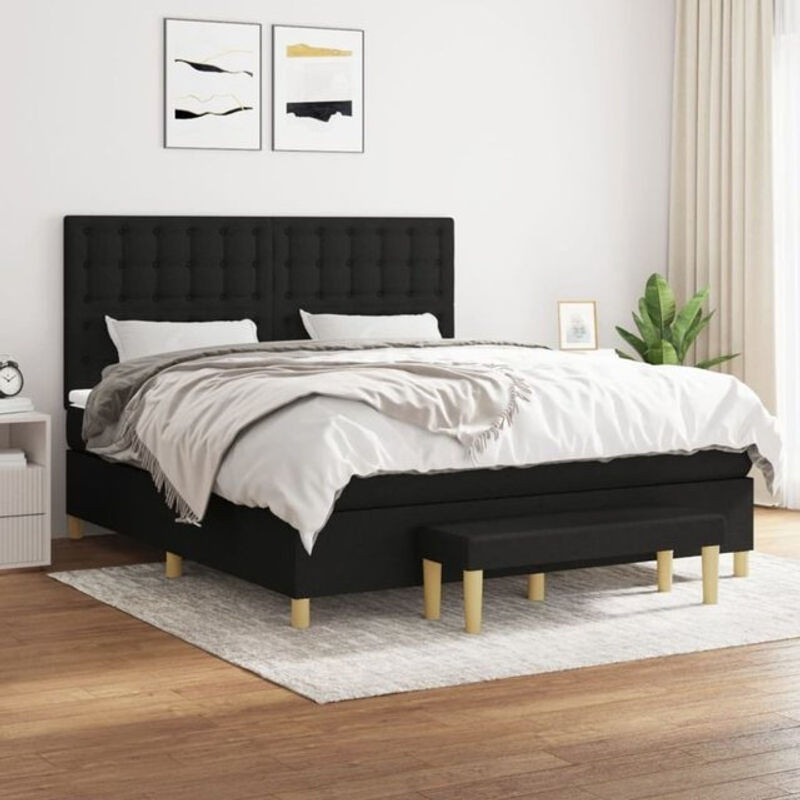 Vidaxl Boxspringbett mit Matratze aus Stoff in Schwarz, Modernes Polsterbett B/T/H: 180 x 200 x 118 cm - Bild 1