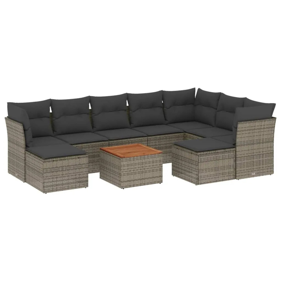 vidaXL 10-tlg Garten-Sofagarnitur in L-Form aus grauem Poly-Rattan mit wetterfesten Kissen und pulverbeschichtetem Stahlgestell - Bild 2