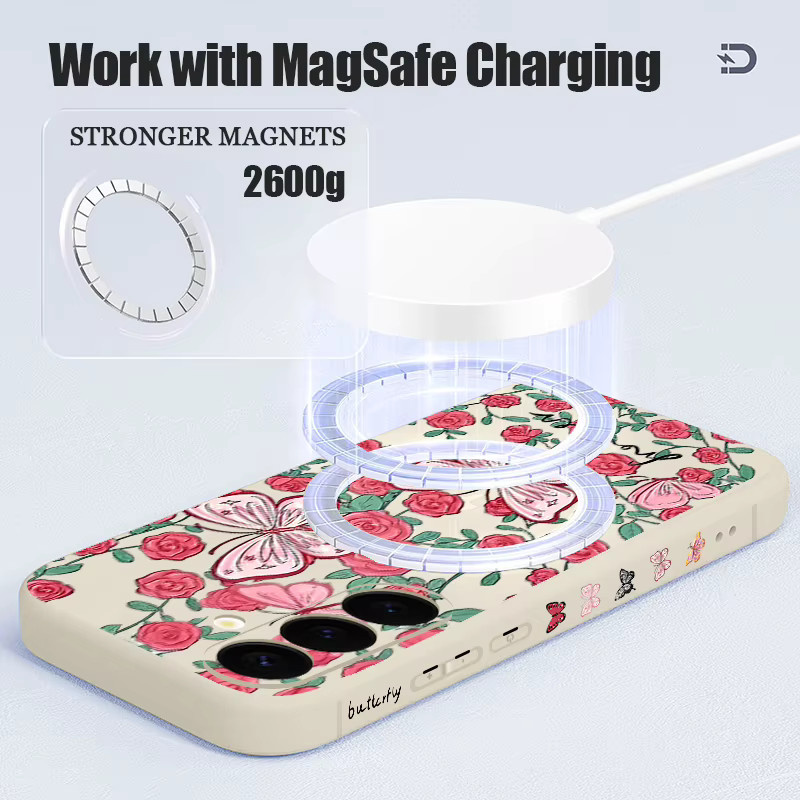Magnetische Lanyard Handyhülle mit Blumenmuster für Samsung Galaxy S25 S24 S23 S22 Ultra Plus und S24 FE, MagSafe kompatibel, Farbe: Weiß/Mehrfarbig - Bild 3