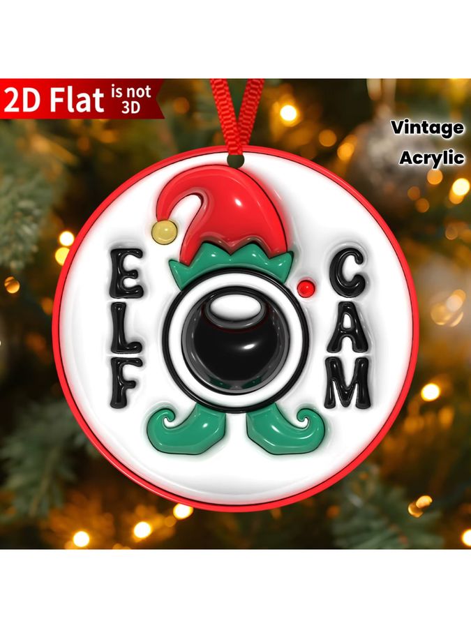 DUTRIEUX Weihnachtsschmuck Elfenkamera aus Acryl mit rotem Band, 2D flacher Baumschmuck für deine Weihnachtsdekoration - Bild 6