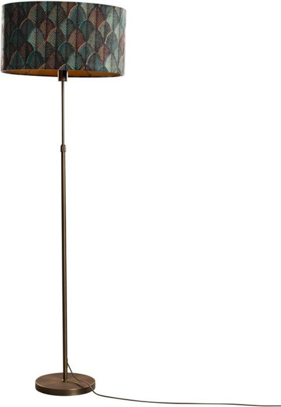 QAZQA Art Deco Stehleuchte in Bronze mit ovalem Samtschirm und Blattdesign, E27 - Bild 1