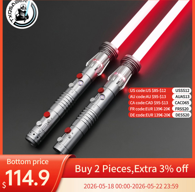 TXQSABER Star Wars Darth Maul Schweres Duell-Lichtschwert, Bluetooth, Farbwechsel, Rot - Bild 1