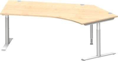 Schäfer Shop Genius Winkelschreibtisch MODENA FLEX 135 Grad mit T-Fuß-Rundrohr, Farbe Ahorn/weißalu, Breite: 216,5 cm, Ansatz rechts - Bild 1