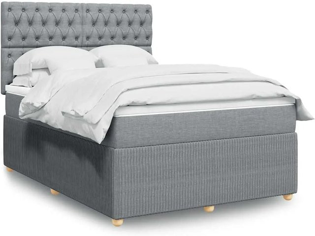 vidaXL Boxspringbett mit Matratze in Hellgrau, Hybridbett mit Taschenfederkern und USB-Ladeport sowie Unterbettbeleuchtung, B/T: 160 x 200 cm - Bild 1