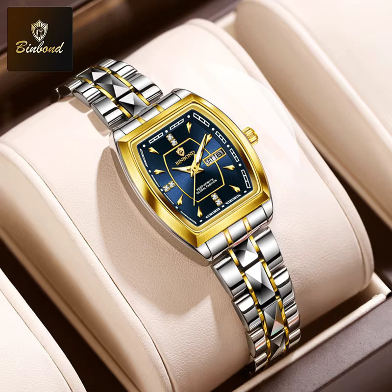 BINBOND Armbanduhr Quarz, Tonneau, Edelstahl, Diamant, Kristall, Damen - Bild 4