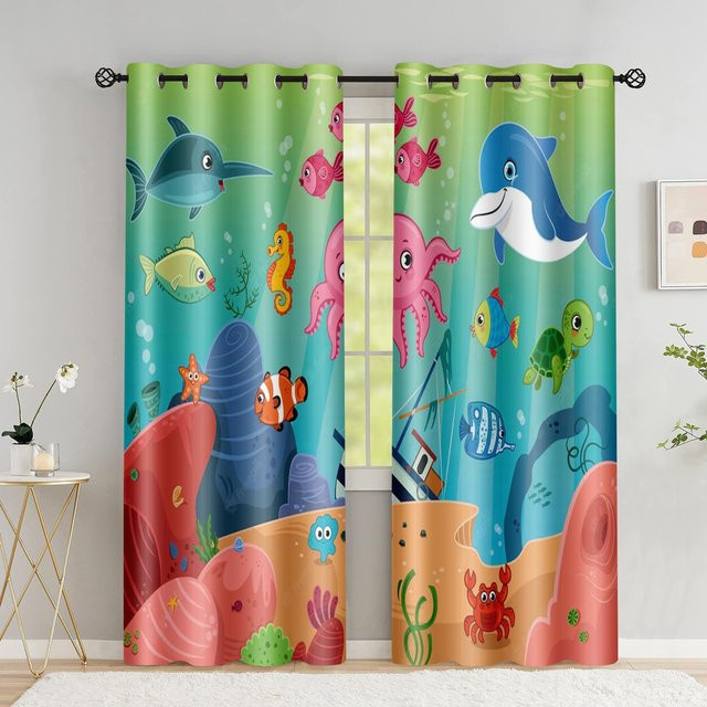 Safari Tiere Fenstervorhang mit Dschungel und Wald Motiv für Kinderzimmer, 2er Set, Mehrfarbig, B: 50 cm, H: 130 cm - Bild 1