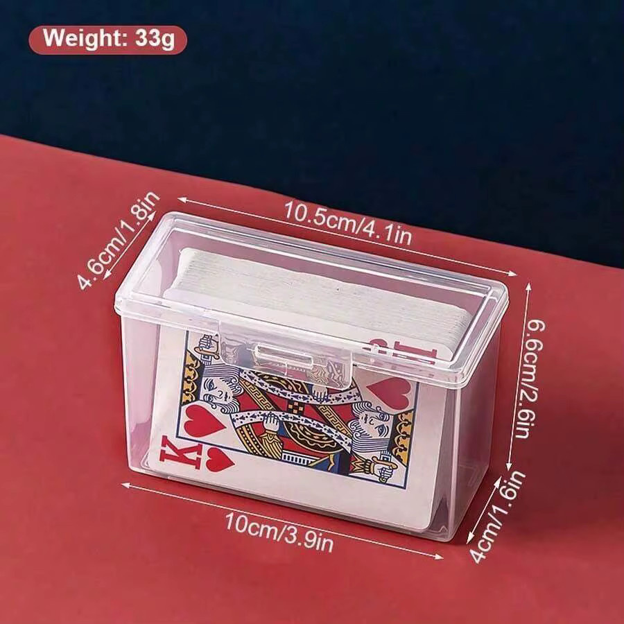 Transparente Karten-Aufbewahrungsbox aus Kunststoff mit Deckel und beschrifteten Fächern für Poker und Brettspiele, B: 10,5 cm, T: 6,6 cm, H: 1,0 cm - Bild 2