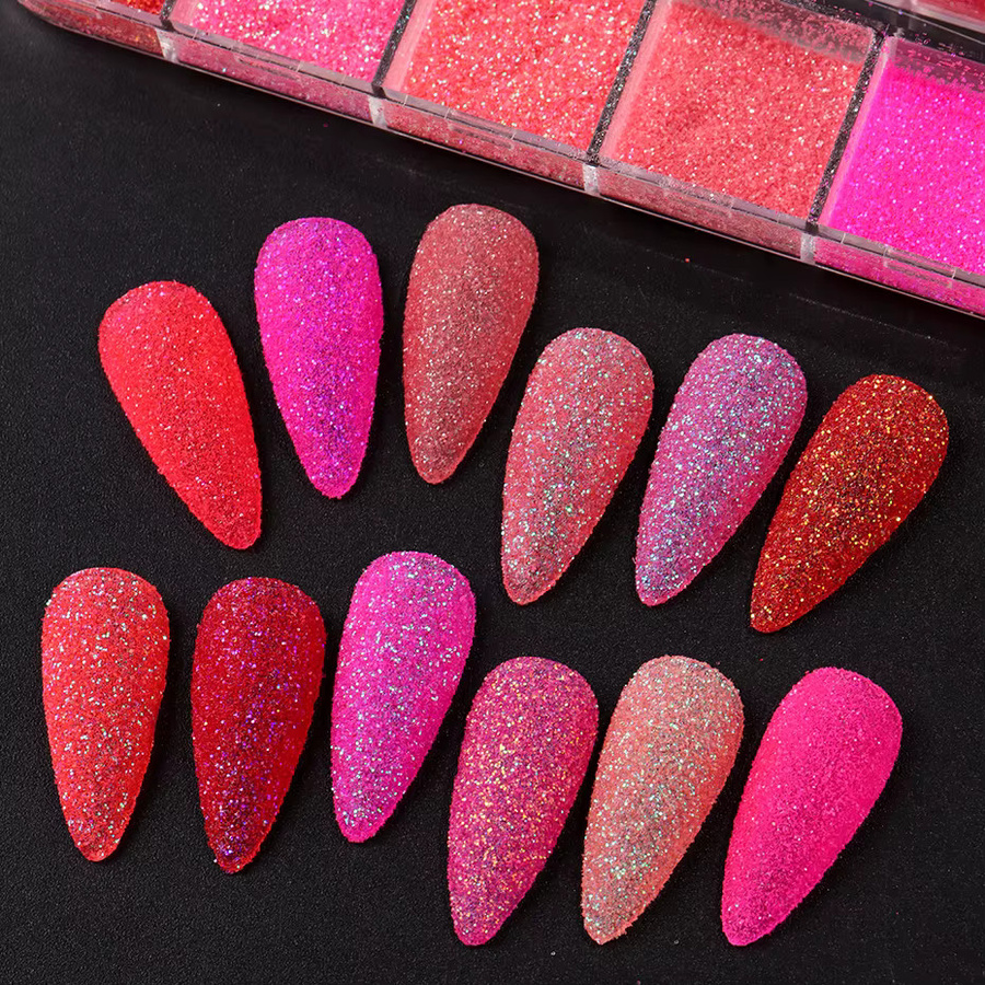 Nagelpulver Rosa Neon Zucker-Bonbon, Schimmernd, 12 Gitter - Bild 2