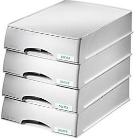 LEITZ Ablagekorb Plus für DIN A4, Kunststoff, grau, 4 Stück, B: 37,6 cm, T: 25,5 cm, H: 7,0 cm - Bild 1