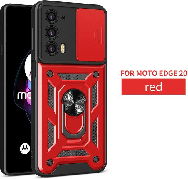 Motorola Moto Edge 20 Armor Handyhülle mit Kameraschutz-Schiebefach und magnetischem Ringhalter in Rot - Bild 1