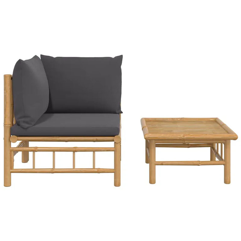 Vidaxl Gartenmöbel-Set aus Bambus mit dunkelgrauen Kissen in modernem Design - Bild 2