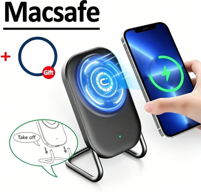 Muzisn Magnetisches kabelloses Ladegerät in Schwarz mit verstellbarem Desktop-Ständer und Schnellladefunktion für iPhone 17, 16, 15, 14 und 13 Serien - Bild 1