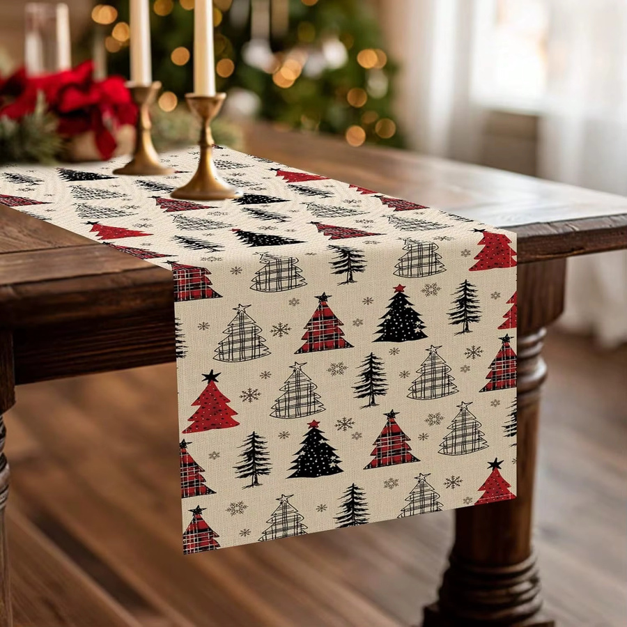 JIT Tischläufer mit Weihnachtsmotiv in Rot, Schwarz und Beige für deine Tischdekoration - Bild 4