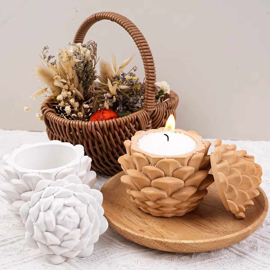 UDOCOOL Silikonform für 3D Tannenzapfen-Kerzengläser mit Deckel zur Herstellung von Weihnachtsornamenten aus Gips oder Beton in Beige und Weiß - Bild 3