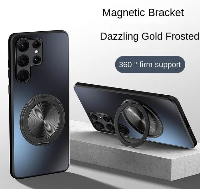 Stoßfeste MagSafe-Hülle mit magnetischem Ringhalter und 360 Grad drehbarem Ständer für Samsung Galaxy S24 S23 S22 Ultra Plus in Schwarz - Bild 1