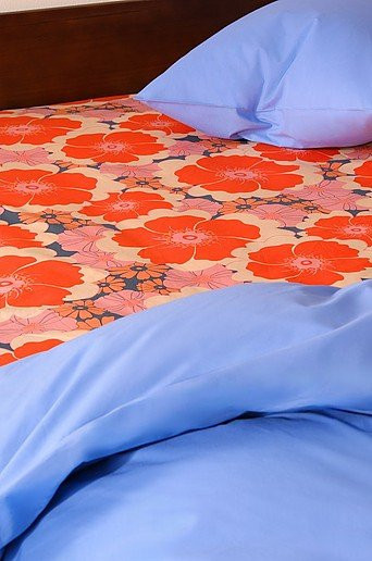 Jotex FRIDA Spannbettlaken aus Bio-Baumwolle, Orange/Mehrfarbig, Grafik-Retro-Design - Bild 1