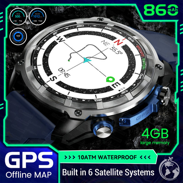 GUHUAVMI Smartwatch für Männer mit GPS Offline-Karte, Kompass, Bluetooth-Anruffunktion und 10ATM Wasserdichtigkeit, Schwarz - Bild 1