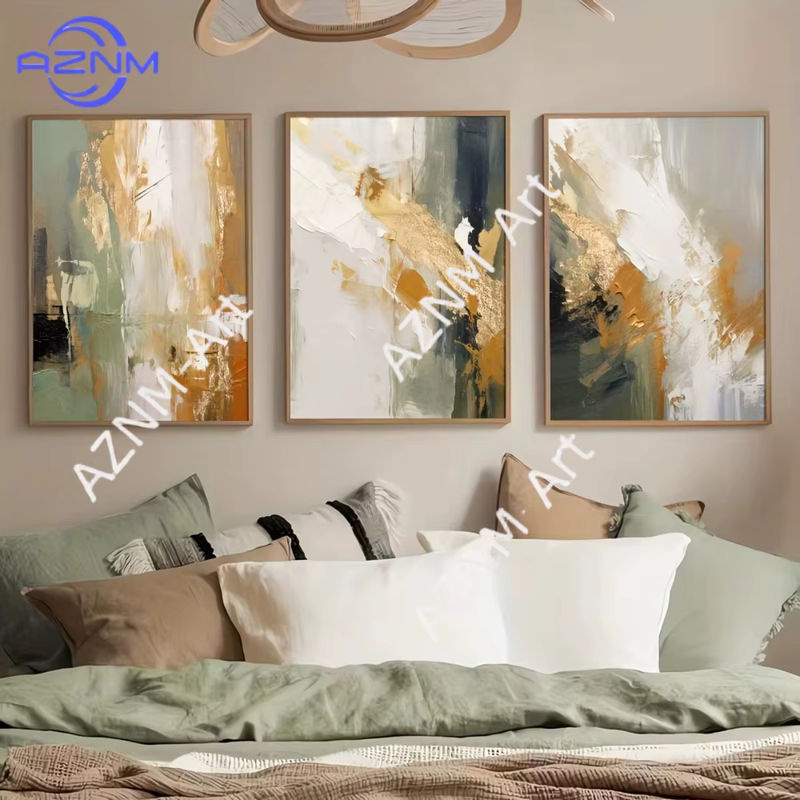 Potdemiel Abstrakte Leinwanddrucke in Grün und Gold, Minimalistische Kunstposter für deine Wanddekoration im Hochformat - Bild 2