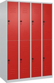 C+P Doppelstock-Spind Classic PLUS mit 4 Abteilen, Stahlkonstruktion, Farbe Lichtgrau und Verkehrsrot, B/T/H: 120 x 50 x 185 cm - Bild 1